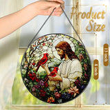 8-Inch Jesus with Cardinals Suncatcher Ornament, Stained Glass Window Hanging & Religious Christmas Ornament, Christian Window Decor — Memorial Gift, Christian Gifts for Her, Religious Gifts