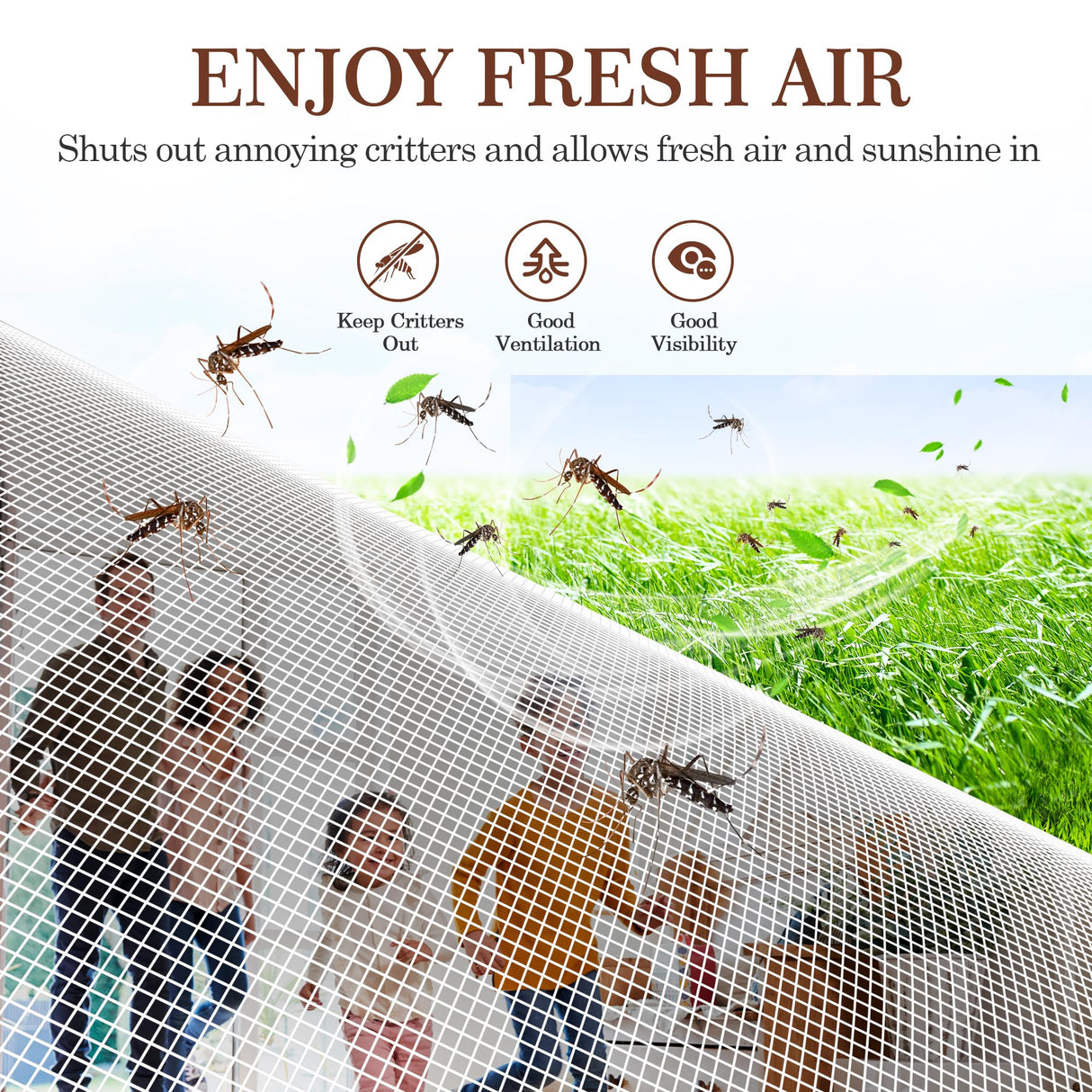 Yotache White Magnet Screen Door Curtain Fit Doors 36 x 78, Screen Size 38" x 79" Patio Screen Hands Free Entry Great for Pet and Kid