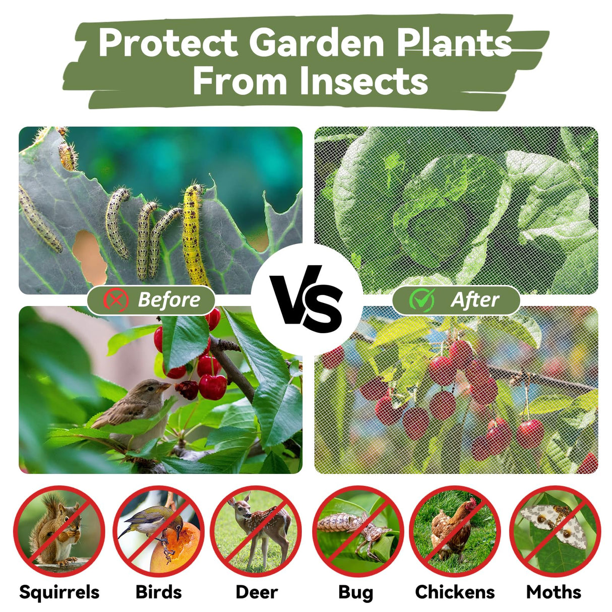 Garden Mesh Netting Kit Protect Fruit Vegetable from Birds Bugs