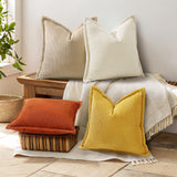 decorUhome Christmas Corduroy Cream White Throw Pillow Covers 22x22 Set of 2 Decorative Soft Boho Farmhouse Euro Couch Pillow Covers for Living Room Bed Sofa Broadside Striped Pillow Cases