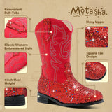 Motasha Girls Cowgirl Boots Glitter Toddler Girls Boots Red Cowboy Boot for Girl Size 10 Little Big Kids Boot Western Riding Shoes Party Birthday Christmas (M7101 Sequins Red 10)