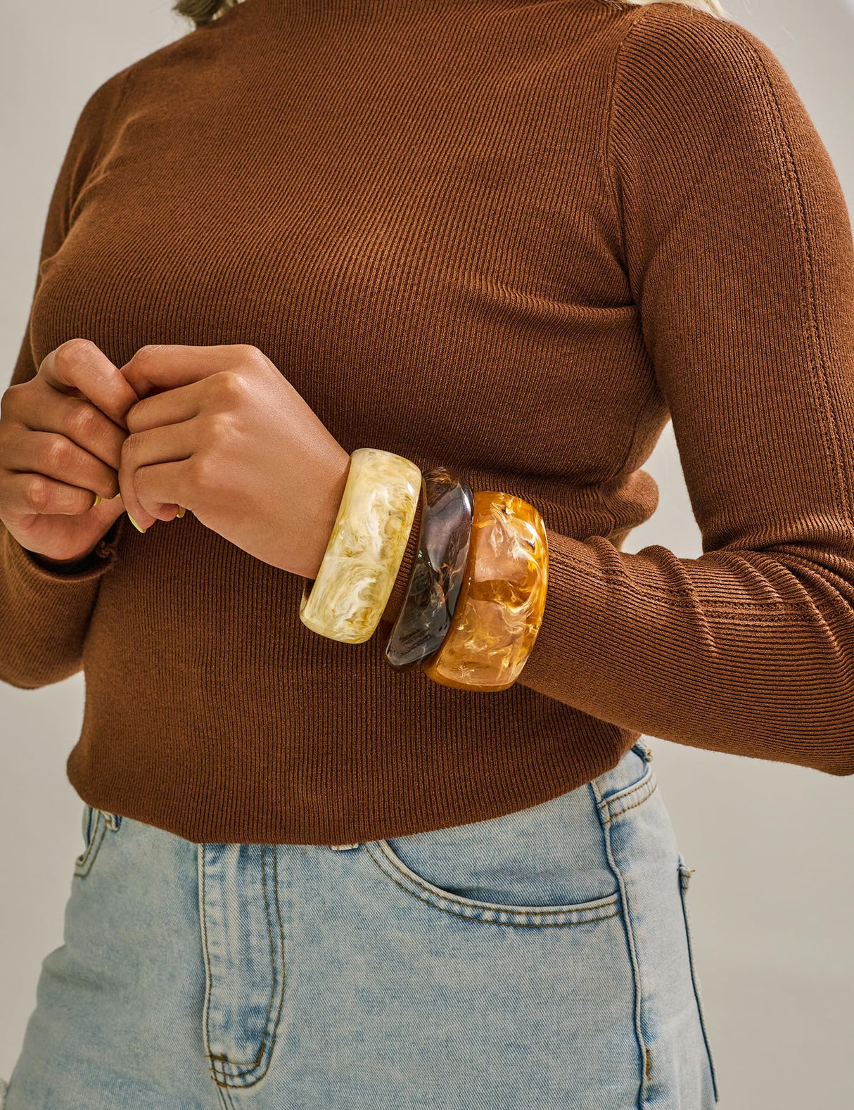 WOWORAMA 3pcs Large Chunky Acrylic Bangle Bracelets Set for Women