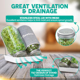 [LARGE SIZE] 2000ml(68oz) Seed Sprouting Mason Jar Kit with Stand,Drain Tray, Screen Lids,Blackout Sleeves,Good Ventilation & Drainage Capacity,Growing Fresh Organic Mung Beans,Broccoli & Microgreens