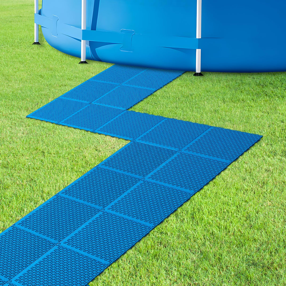 Moonoom 16 Pcs Ground Pool Drainage Walkway, 10.3" x 10.3" Floor Protector Mat, Non-Slip Plastic Modular Interlocking Cushion for Protecting Lawn and Away From Litter