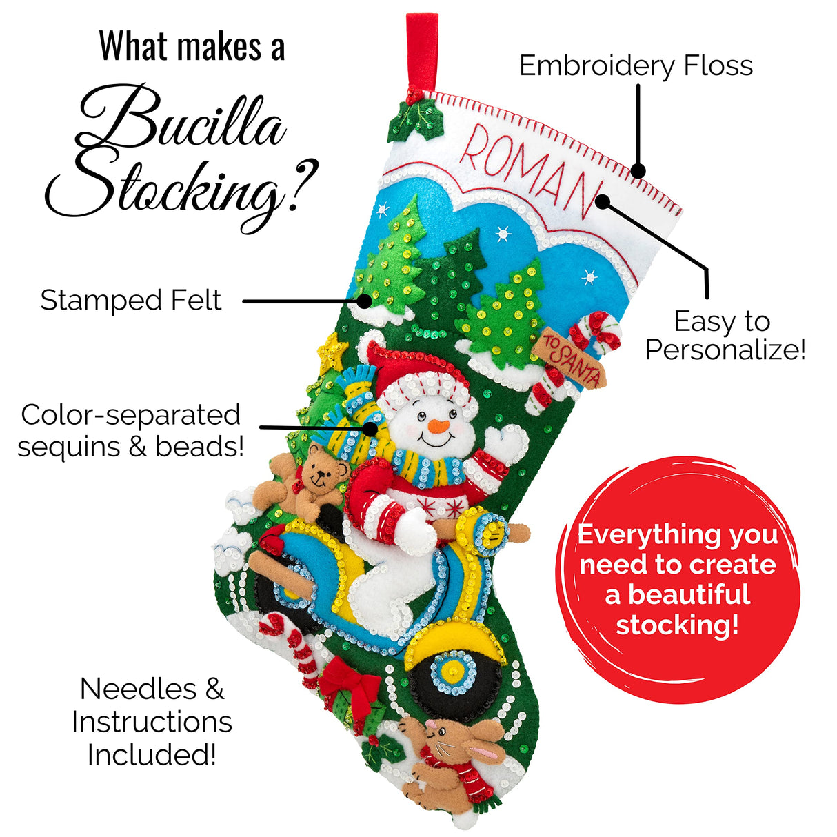 Bucilla 18-inch Christmas Stocking Felt Applique Kit, 86898E Gingerbread Dreams