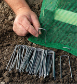 BEBEKULA 100 Pack 6 Inch Garden Stakes, Galvanized Landscape Staples for Weed Barrier Fabric, Heavy Duty Sod Pins Securing Pegs Netting Ground Sheets Irrigation Tubing