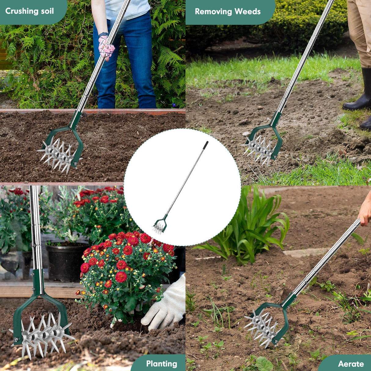 YEELOR Rotary Cultivator Garden Tool with Durable Aluminum Gears