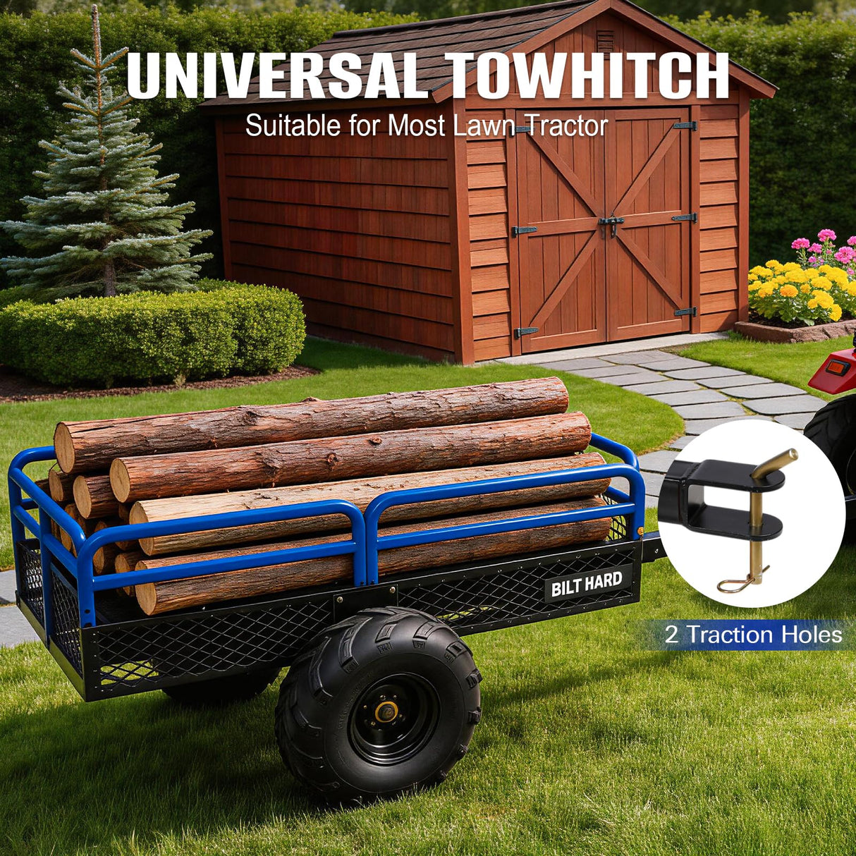 BILT HARD Heavy Duty 1500 lbs Capacity ATV Dump Cart, 11 Cu.Ft Tow Behind Garden Trailer, Pull Behind Yard Dump Trailer for Mowers, Tractor, ATVs