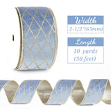 MAYREEL 2.5 Inch Dusty Blue and Gold Velvet Wired Ribbon Metallic Diamond Glitter Grid for Christmas Gift Wrapping Floral Craft Bows Wreaths Garland Holiday Decor 10 Yards