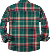 Cromoncent Men's Casual Plaid Flannel Long Sleeve Button Down Shirt,Christmas Green Red,XX-Large