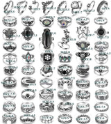 17IF 60 PCS Vintage Silver Goth Ring Set for Women, Punk Boho Chunky Knuckle Stackable Finger Ring Pack Aesthetic Grunge Adjustable Retro Stone Opal Crystal Cat Snake Flower Gothic Rings