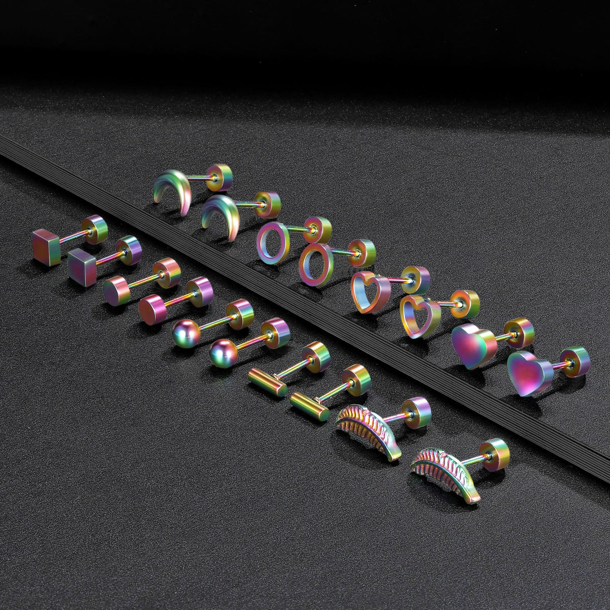 Pack of Titanium Geometry Screw Back Earrings Hypoallergenic for Sensitive Ears, Stainless Steel, No Gemstone