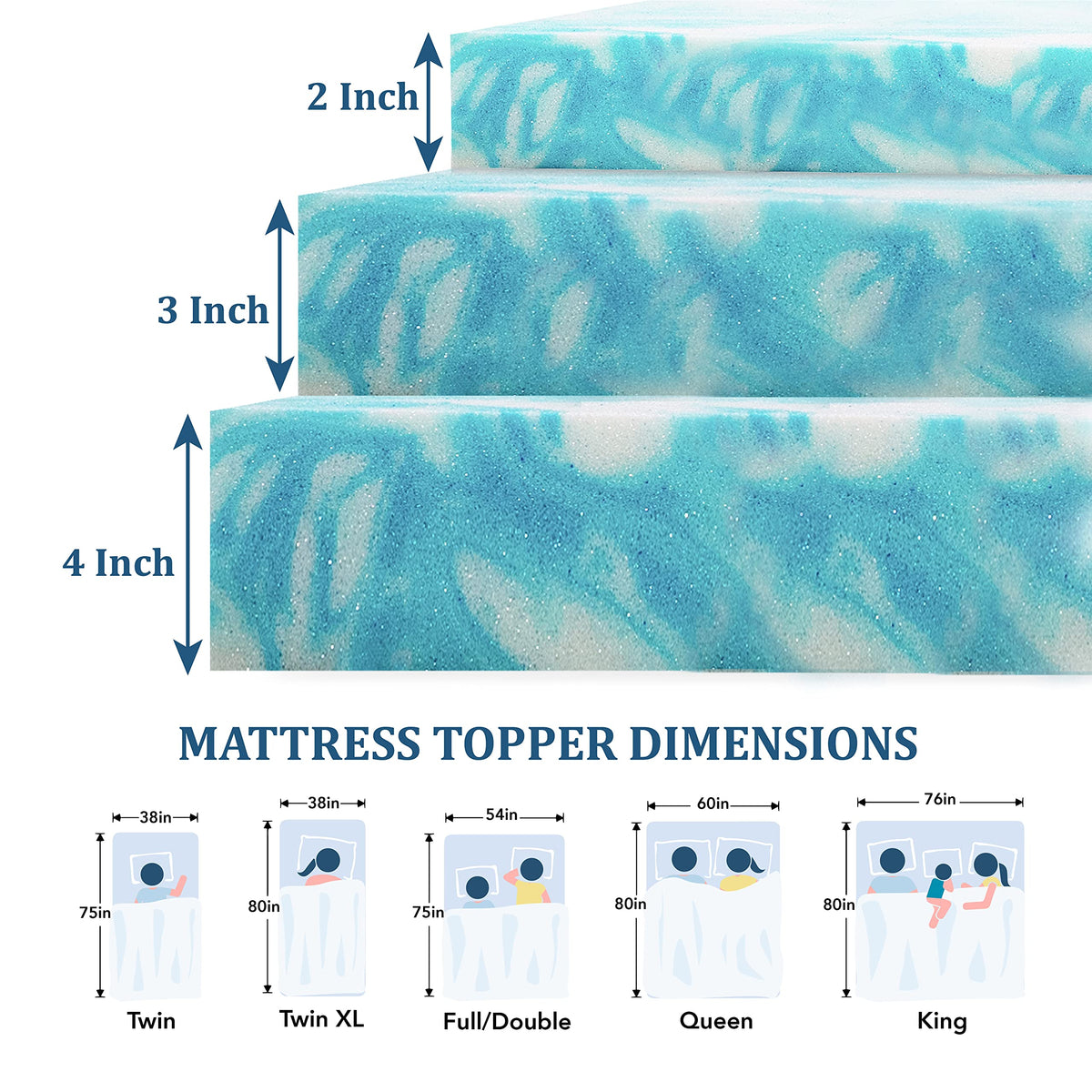 EGO 3 Inch Queen Mattress Topper Gel Memory Foam for Pressure Relief