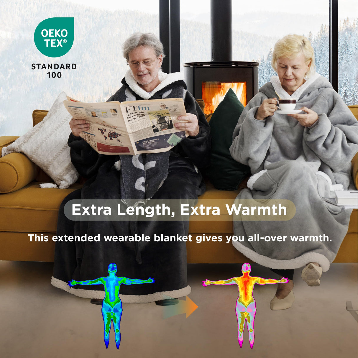 Bedsure Wearable Blanket Hoodie, Long Hooded Blanket Sweatshirt as Christmas Birthday Gifts for Women, Cozy Sherpa Hoodie for Adult, Standard, Grey