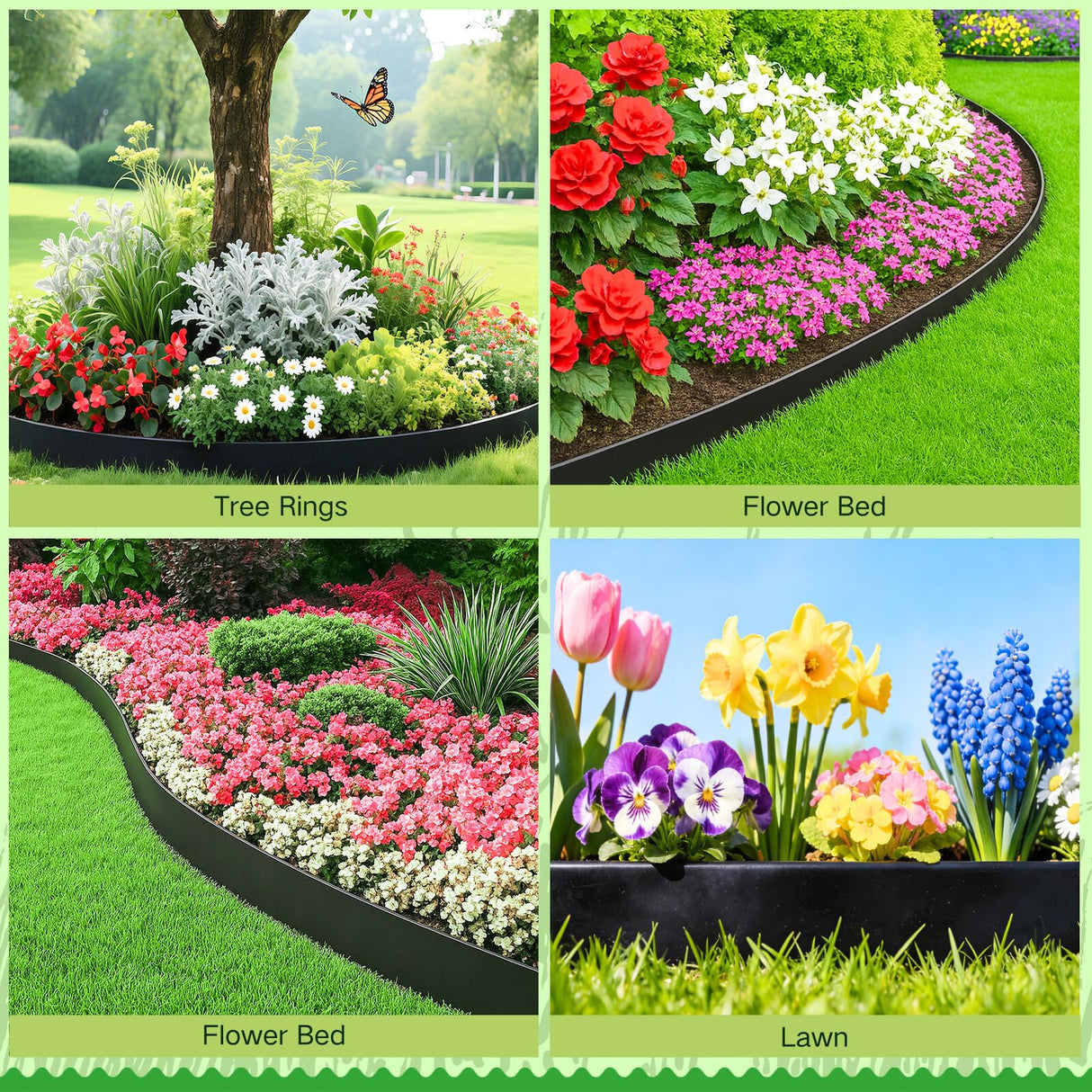 Bluepro Landscape Edging, 2 Inch 100 ft Garden Border Edging Upgraded with 150 Steel Stakes (Strong) & Reinforced Design - Durable Plastic Garden Border for Flower Beds, Lawn & Yard