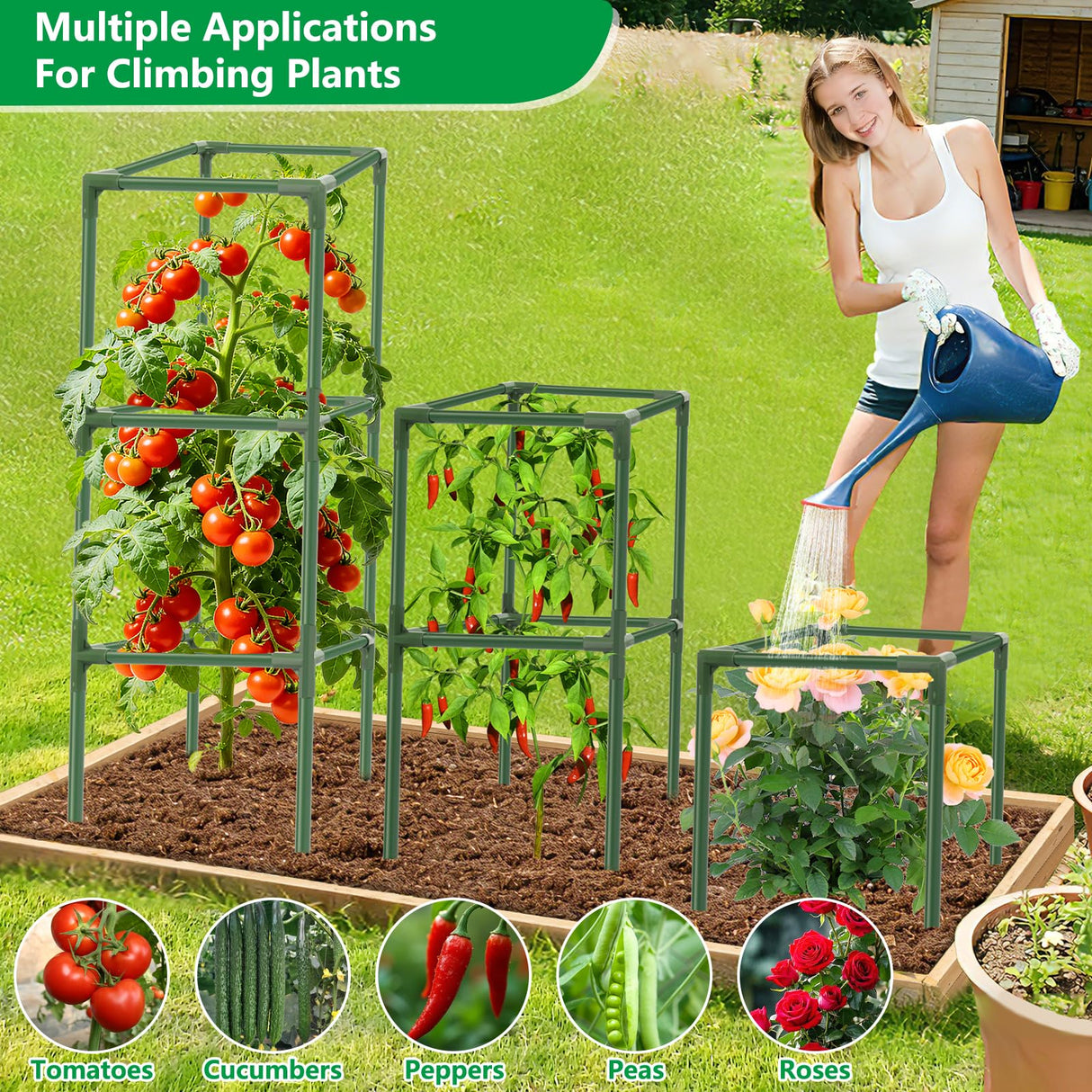 6 Pack 49" Square Tomato Cages, Heavy Duty Steel Tomato Trellis Kit
