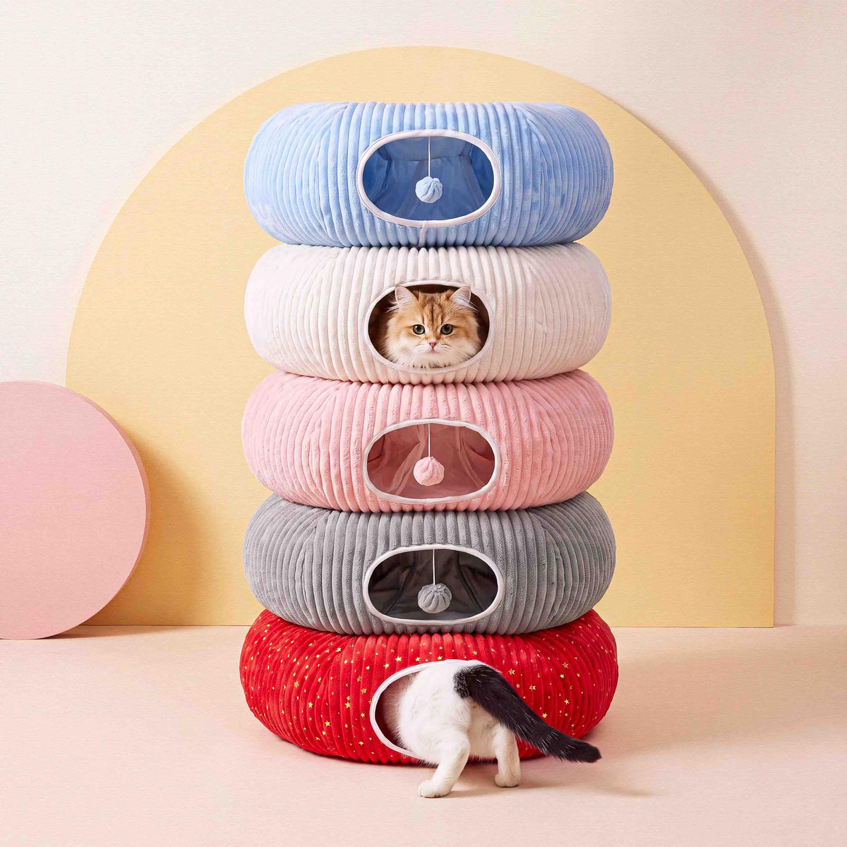 MOYMO Cat Tunnel Bed with 40 Pcs Interactive Cat Toys, White