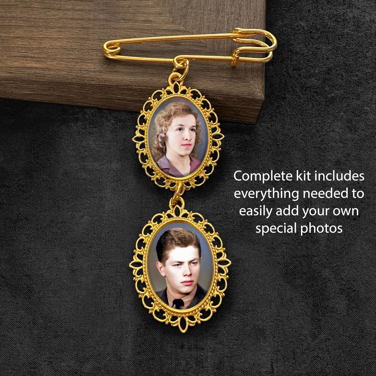 Wedding Bouquet Memorial Remembrance Photo Charm Gold Holds 2 Pictures