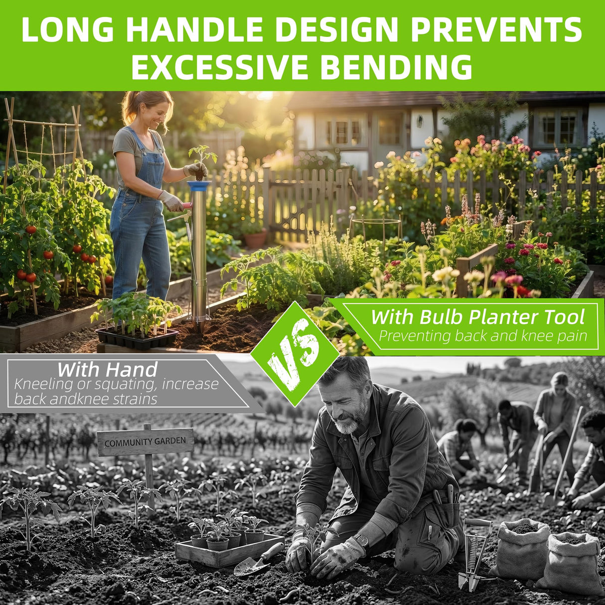 Long Handled Bulb Planter Tools and Vegetable Seedling Tool Manual Plant Transplanter Bulb Planter