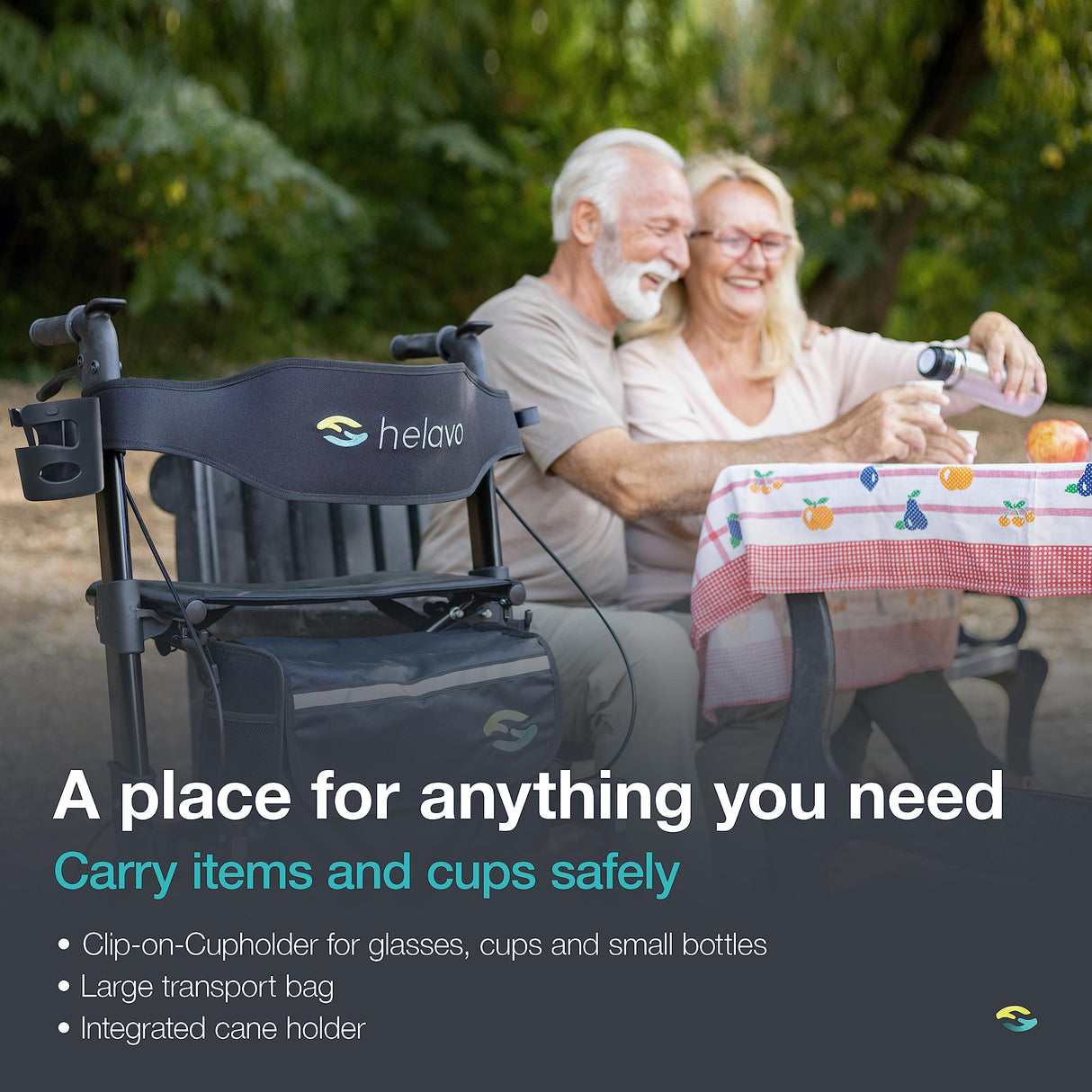 Helavo All Terrain Walker Rollator with 12” Pneumatic Tires – Foldable Outdoor Walkers for Seniors with Seat, Lightweight & Adjustable Height, Shock-Absorbing for Comfort on Any Surface