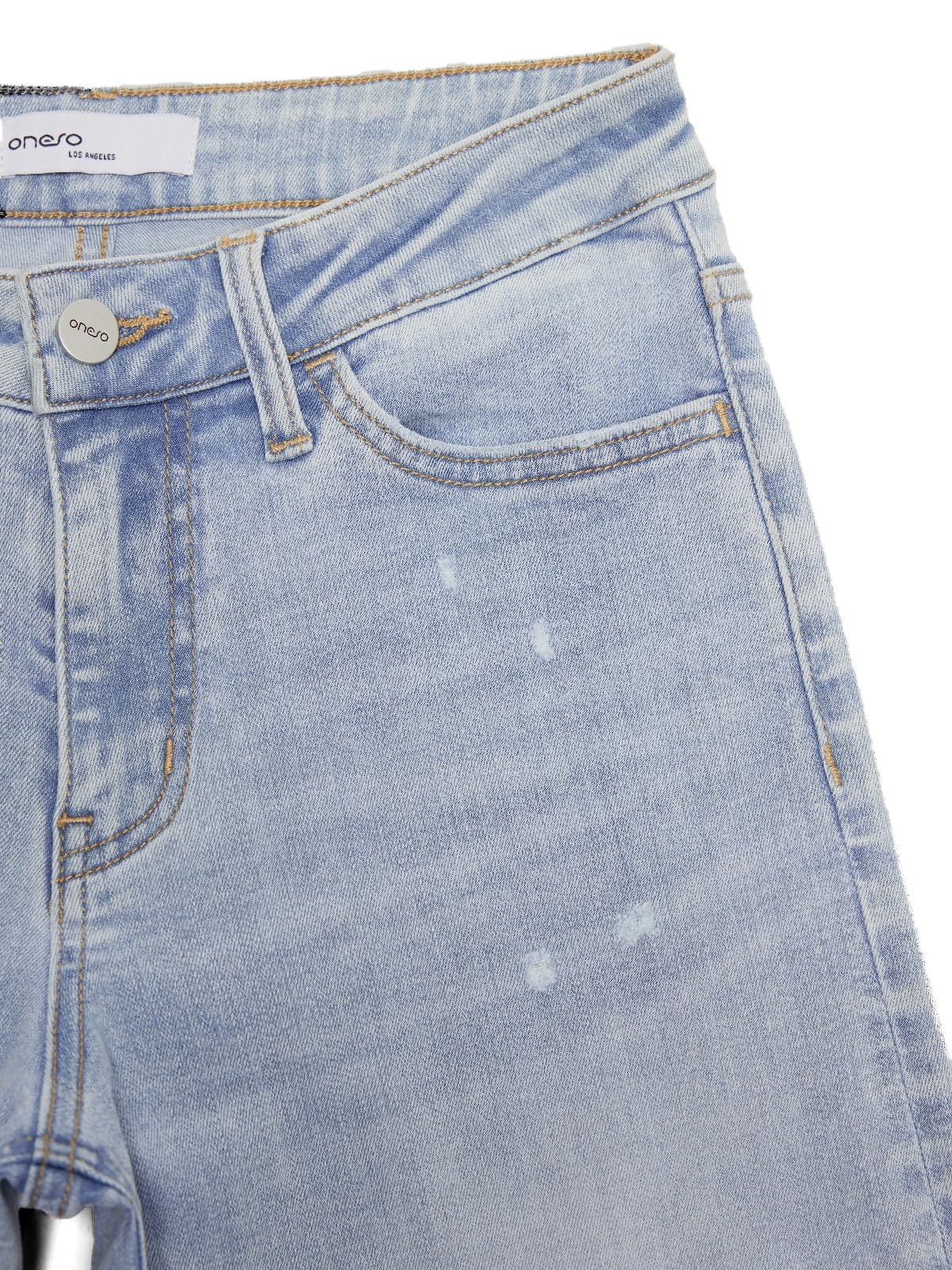 ONESO Wide Leg for Women Mid Low Rise Baggy Jeans Distressed Pants Stretchy Bottom Lady Basic Comfortable Denim (US, Numeric, 28, Regular, Regular, Light Blue)