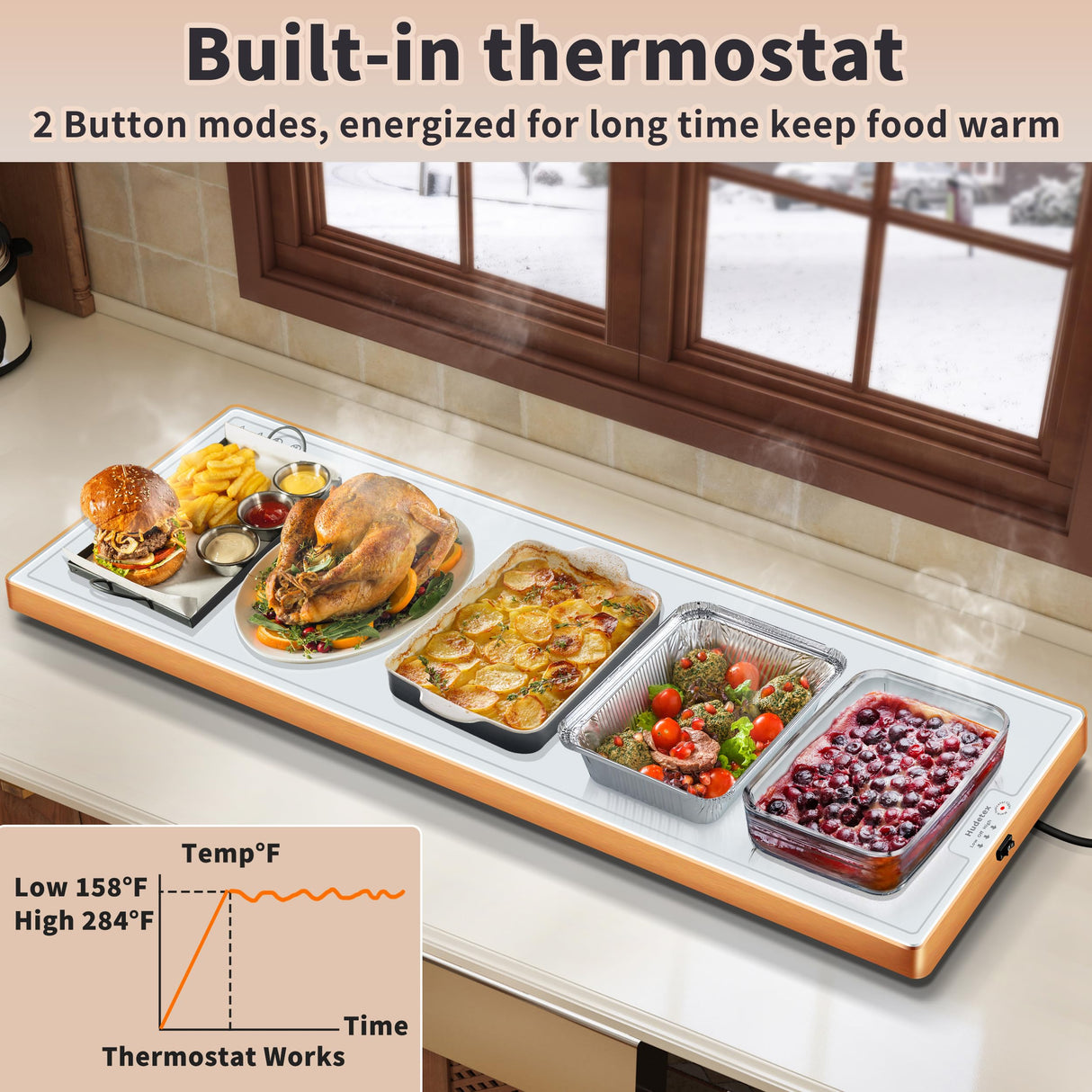 Warming Mat for Food (Extra Long 40"x12"), Warming Trays for Buffets Party & Daily Use, Temperature Control Food Warmer, Full Surface Warm Tempered Glass Food Warming Mat, White Electric Warming Tray