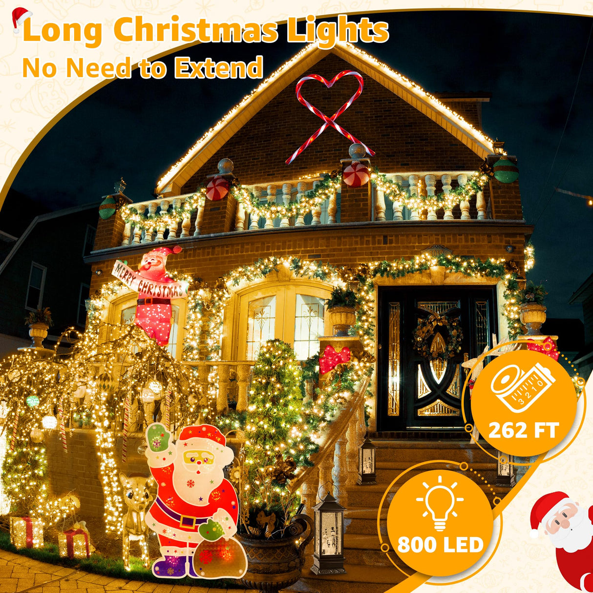 Ollny Christmas Lights Outdoor 800LED 262FT, Warm White Plug in Fairy Light with Remote, 8 Modes Waterproof Timers Dimmable LED String Lights for Indoor House Outside Bedroom Patio Balcony