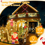 Ollny Christmas Lights Outdoor 800LED 262FT, Warm White Plug in Fairy Light with Remote, 8 Modes Waterproof Timers Dimmable LED String Lights for Indoor House Outside Bedroom Patio Balcony