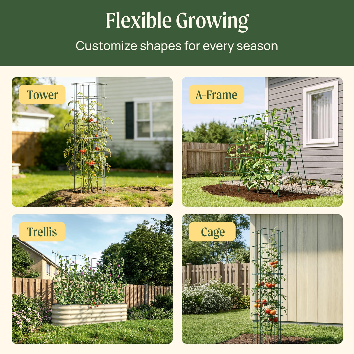 Vego Garden 2 Pack Tomato Cage 14.5"x 58" Square for Garden & Pots, Rust-Resistant Tomato Stackable Heavy Gauge Plant Cage Trellis Support for Climbing Vegetables Plants