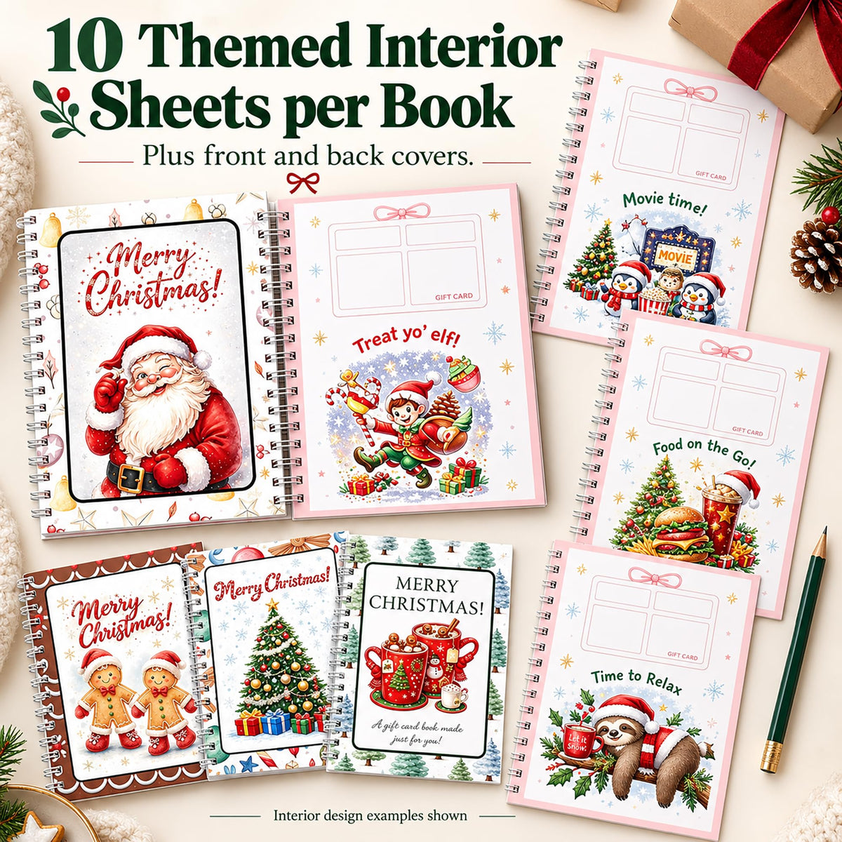 DOTH Christmas Gift Card Book, 4 Pack, Spiral Bound for Holiday Gift Giving