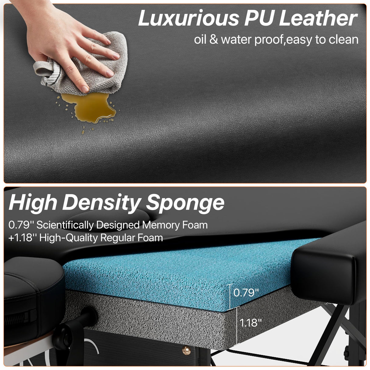 KCC Memory Foam Massage Table Premium Portable Foldable Massage Bed Height Adjustable, 84 Inches Long 28 Inchs Wide Home Salon Spa Bed Tattoo Table with Accessories &Carrying Case, Easy Set Up