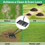 Lawn Leveling Rake, 6 FT Long Lawn Leveler with 17 x 10 Small Rakes Head for Smooth Garss Soil Dirt Sand, High Effect Long Handle Ground Leveling Tool with Round Edge for Yard Garden, No Flip