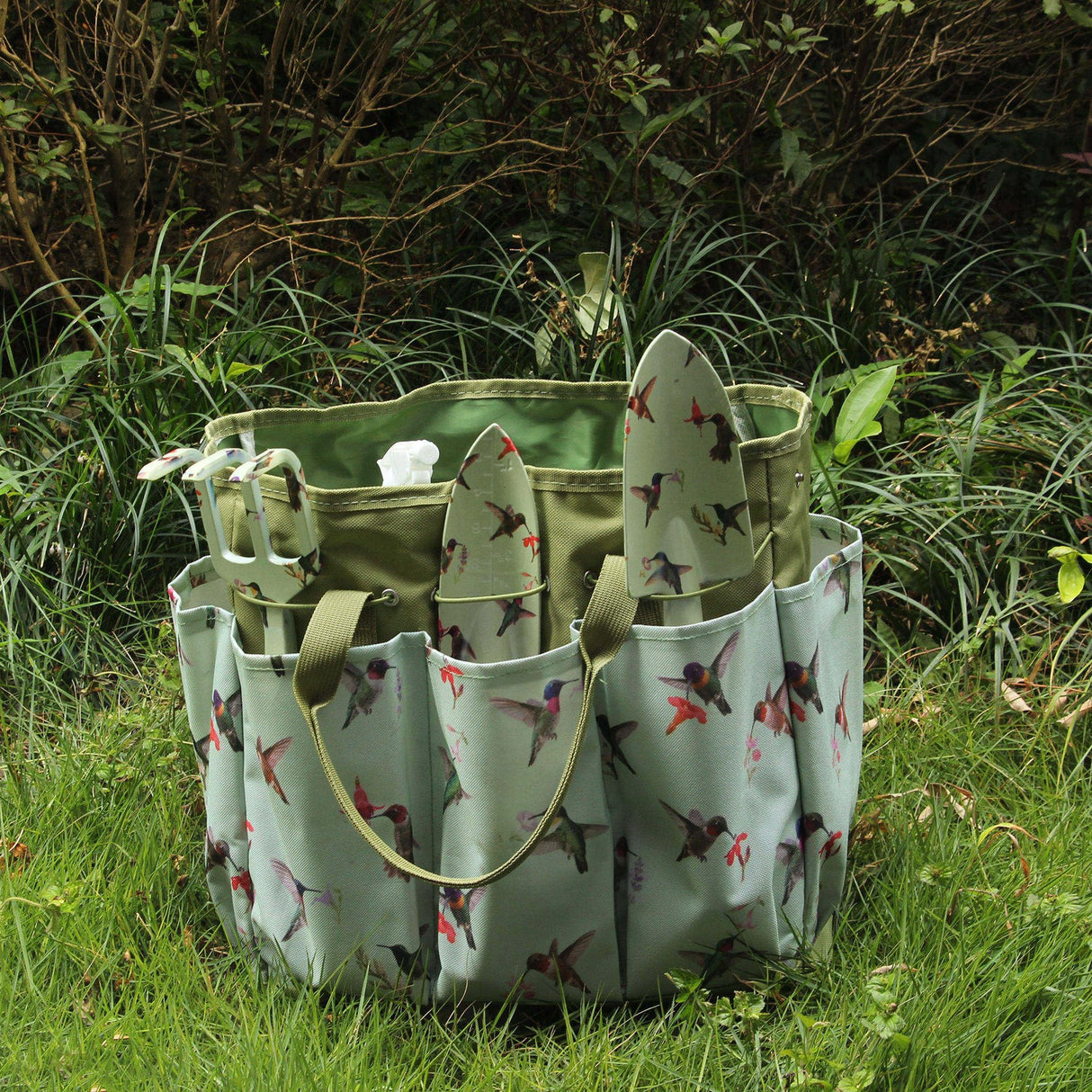 Garden Tool Set with Hummingbird Print, Heavy Duty Gardening Hand Tools with Garden Tool Bag,Gardening Gifts for Women&Men,Green