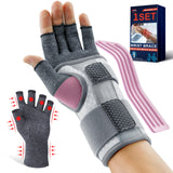 FEATOL Carpal Tunnel Wrist Brace & Compression Arthritis Glove Set For Women- Short Wrist Brace Daytime Support- Pain Relief For Work, Typing, Tendonitis, Sprains- Left Hand, Large