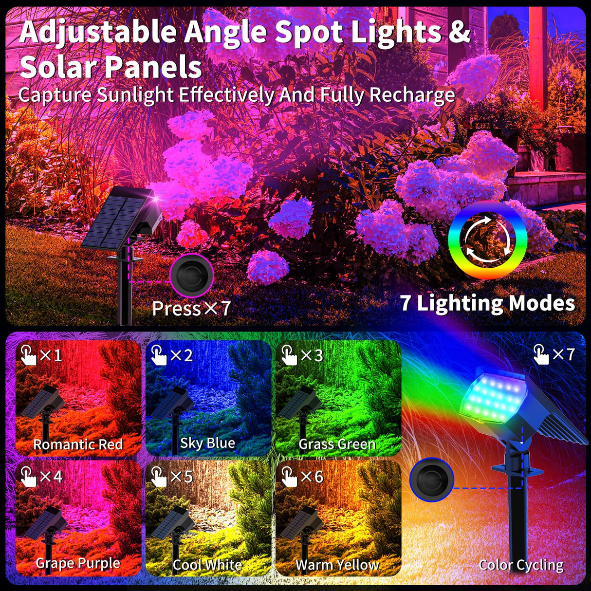 WENATY Solar Spot Lights Outdoor Color Changing, [7 Mode/12 Pack] Christmas Landscape Spotlights, Solar Light Outdoor Waterproof, Led Powered Flood Light for Outside Pathway Yard Garden Tree Halloween