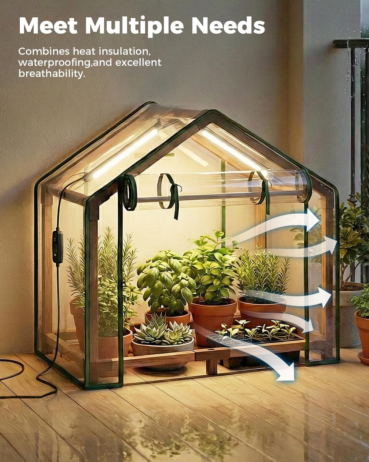 Bamworld Mini Greenhouse Indoor Desktop with Grow Lights Small Grow Tent Reusable Portable Warm House with PE Cover Ventilation Window for Seed Starting