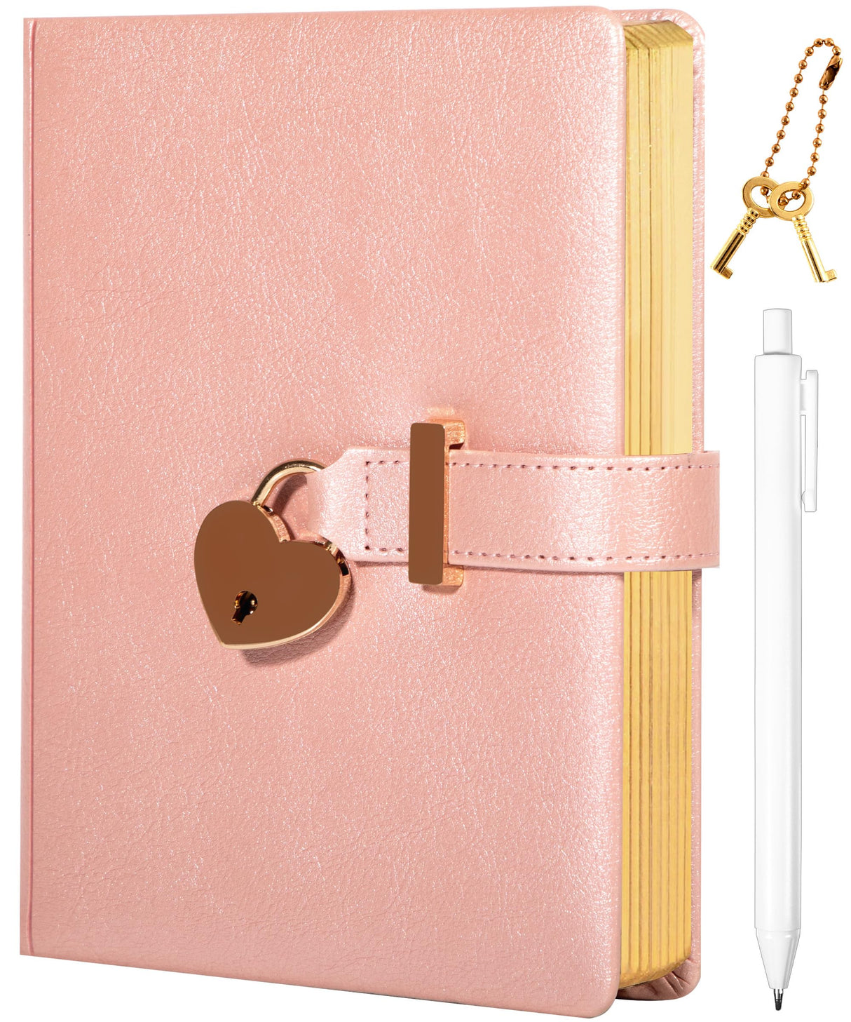 CAGIE Diary with Lock for Girls with Pen Heart Shaped Lock Diary with 2 Keys Golden Edge Lock Journal for Girls Women 290 Pages Journal with Lock for Writing, Travel, 5.3 x 7.1 inches, Pure Pink