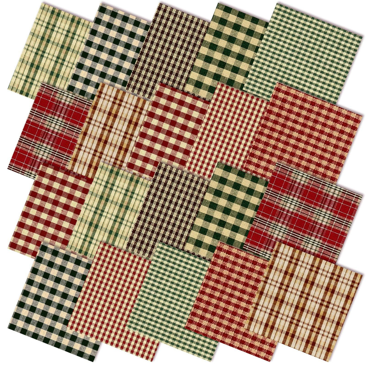 Hahafelt 10 Pcs Christmas Fabric Bundles Vintage 20 x 20 Inch Christmas Plaid Stripe Fat Quarters Holiday Squares Sewing Fabrics Precut Quilting Patchwork for Xmas DIY Handmade Crafting