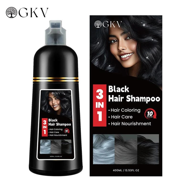 GKV 3 in 1 Hair Color Shampoo - Various Colors to Choose from, Herbal Ingredients Natural Shampoo, Botanical Hair Care, Black Hair Dye - Color: Chestnut Brown