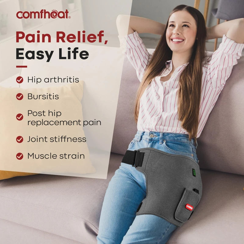 Comfheat Cordless Hip Heating Pad for Hip/Sciatica Pain Relief - 5000mAh Power Bank Included, Heated Hip Wrap for Women, Men, Electric Hip Heat Pad (S/M/L)