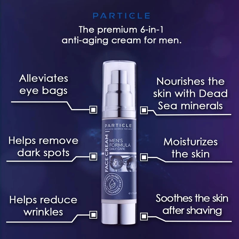 Particle Mens Face Cream - 6 in 1 Mens Face Moisturizer (1.7 Oz) - Eye Bags Treatment & Face Lotion for Men - Mens Anti Aging Cream - Wrinkle & Dark Spots Mens Face Cream (Pack of 2 (3.4 oz.))
