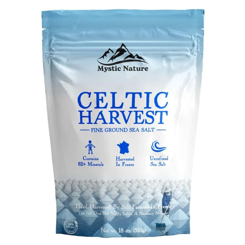 Mystic Nature Celtic Harvest Fine Ground Sea Salt - 1.1lb - 18oz | Rich in 82+ Essential Minerals | Organic 100% Natural & Unrefined | Hand Harvested Celtic Crystals from France