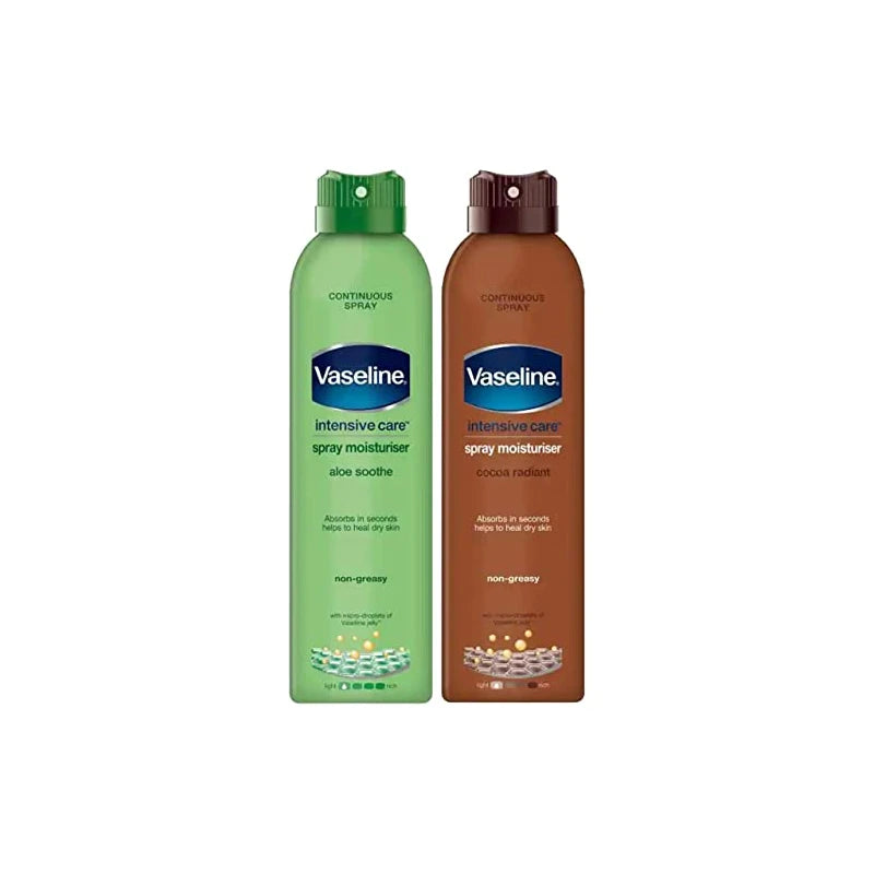 Vaseline Spray and Go Moisturizer, Cocoa Radiance and Aloe Soothe Combo, 6.5 Ounce Each