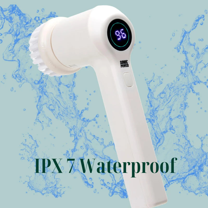 SonicPower Electric Spin Scrubber, Handheld & Ergonomic, IPX 7 Waterproofing, 4 Multi-Purpose Attachments Included, 2 Scrubbing Speeds, Long Lasting Rechargeable Battery