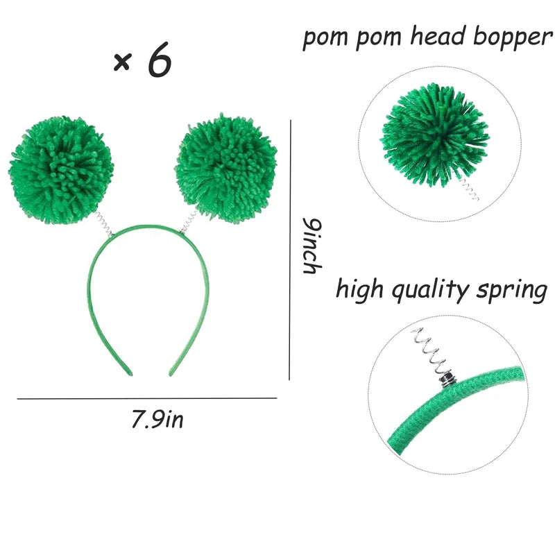6 Pieces Pom Pom Headband Pom Yarn Headbopper Fluffy Ball Hairband for Adults Kids Events Celebrations Themed Parties (Green)
