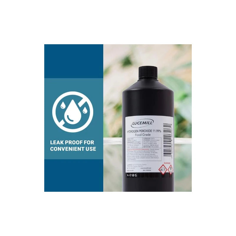 LUCEMILL Hydrogen Peroxide 11.99% Food Grade 1 Litre, Unstabilized and Additive Free