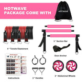 HOTWAVE Pilates Bar Kit with Resistance Bands, Pilates Equipment with AB Roller Multifunctional Stretched Fusion Pilates Bar - Portable Pilate Bar for Abs Workout, Exercise Fitness for Home Gym