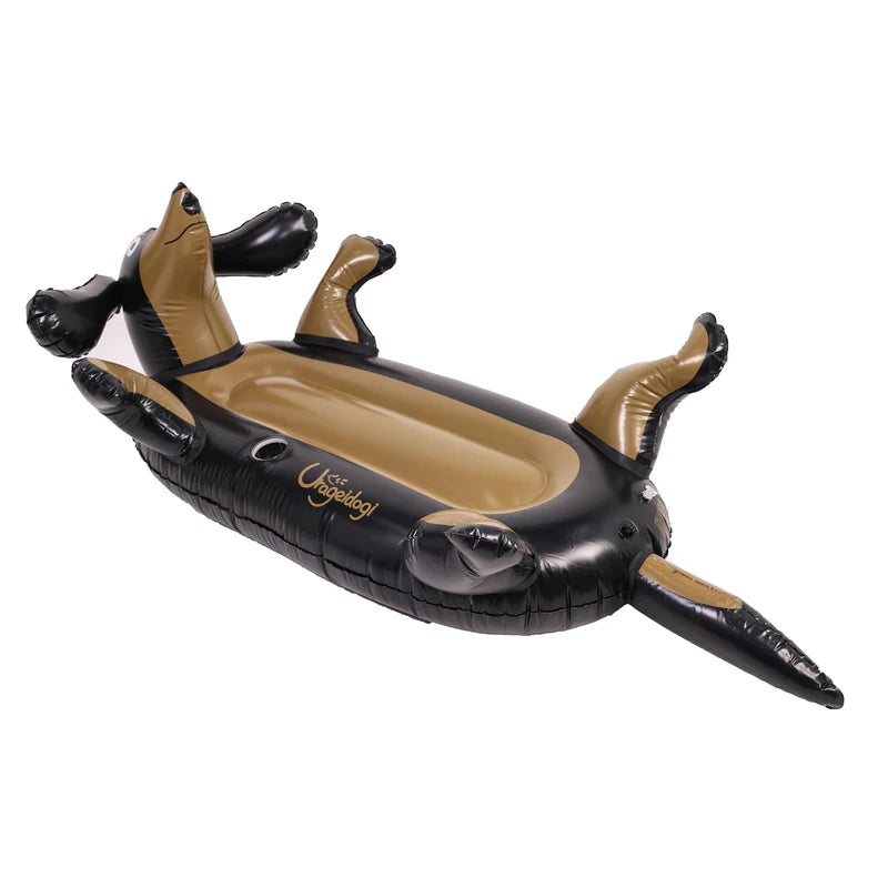 Urageidogi Funny Inflatable Black Dog Pool Float with Cup Holder for Adults, Teens, Pets, Dogs, Animal Floats for Pool, Black/brown