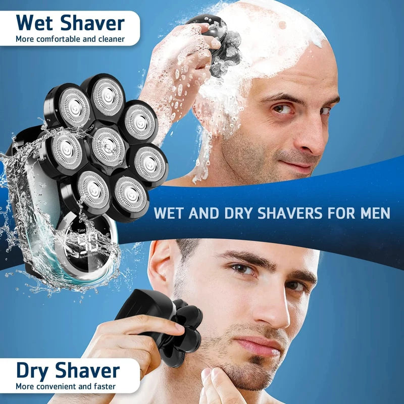 Lovcoyo Bald Razor Men, 8D Upgraded 6-in-1 Bald Razor Men, Waterproof Wet/Dry Razor Men's Electric, Wireless Rechargeable Head Razor Men (Blue)