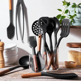 STAUB Silicone Kitchen Tools, Wood Handled Cooking Utensil Sets - Color: Matte Black, Size: 3-pc